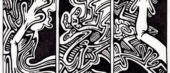 Reach Across ink on paper drawing.